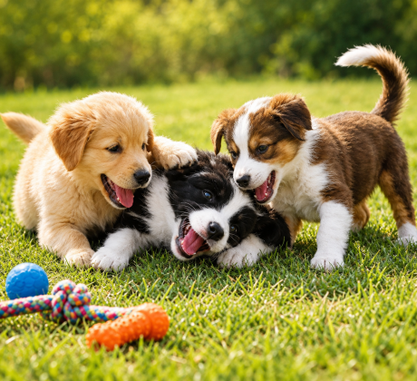 Playful Puppies on a Sunny Lawn